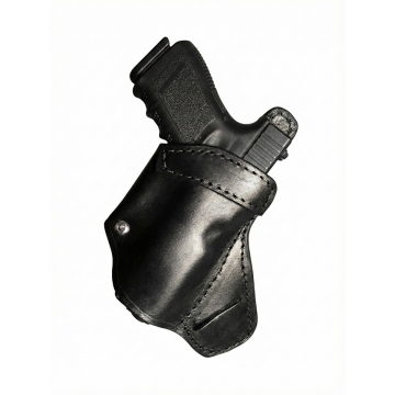 Funda de cinturón de porte cruzado de cuero negro con boca abierta