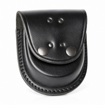 Black Leather Handcuff Belt Pouch - closed front view