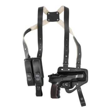 Funda de hombro horizontal de cuero negro con portacargador doble