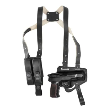 Funda de hombro horizontal de cuero negro con portacargador doble