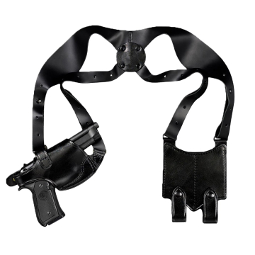 Funda de hombro horizontal de cuero negro con portacargador doble