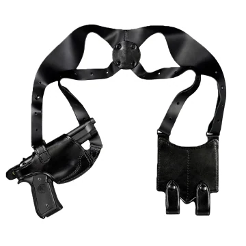 Funda de hombro horizontal de cuero negro con portacargador doble