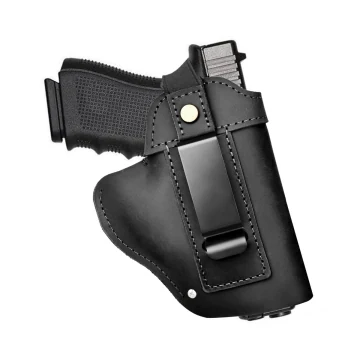 Funda de cuero negro con clip metálico para porte IWB u OWB