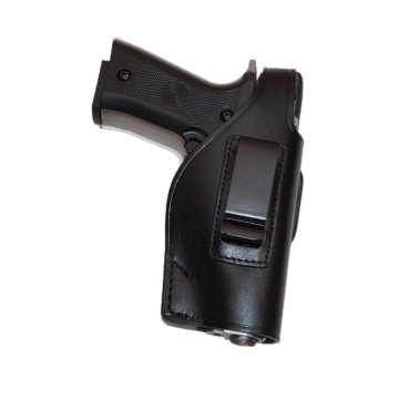 Funda de cinturón de cuero negro para porte IWB u OWB con cierre de pulgar