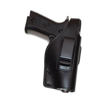Funda de cinturón de cuero negro para porte IWB u OWB con cierre de pulgar