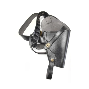 Funda de hombro de cuero negro con trabillas para cartuchos