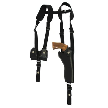 Funda de hombro vertical de cuero negro con funda para cargador rápido