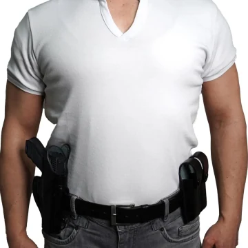 Funda de hombro y cinturón de cuero negro con portacargador doble