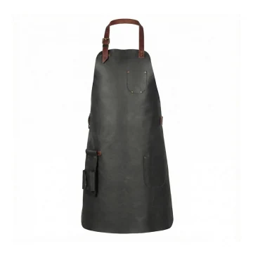Delantal de taller de cuero negro de flor superior con bolsillos para herramientas