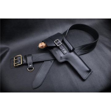 Funda de cinturón de cuero negro con solapa