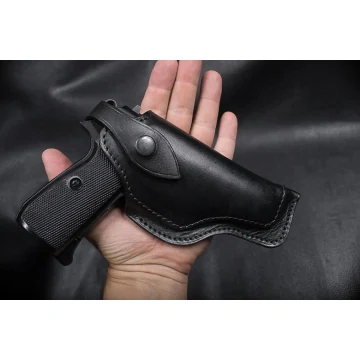 Funda de caza compacta exterior OWB de cuero negro con solapa