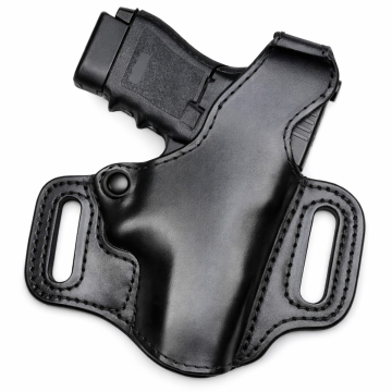 Funda de cuero negro de porte alto con cierre de pulgar