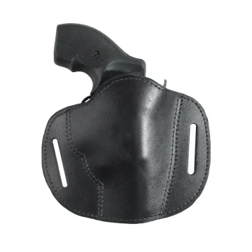 Funda de cuero negro tipo pancake de paso de cinturón