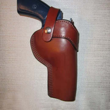 Funda exterior OWB de cuero marrón para revólver con correa de retención
