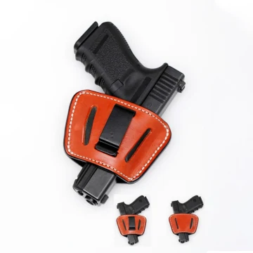 Funda ambidiestra de cuero marrón de paso de cinturón