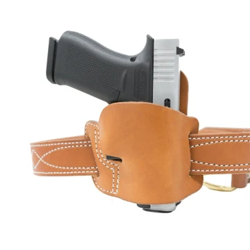 Funda exterior OWB de cuero marrón de paso de cinturón