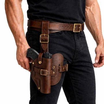 Funda artesanal de caza de pernera de cuero marrón