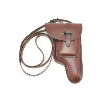 Funda de solapa de cuero marrón con correa de hombro