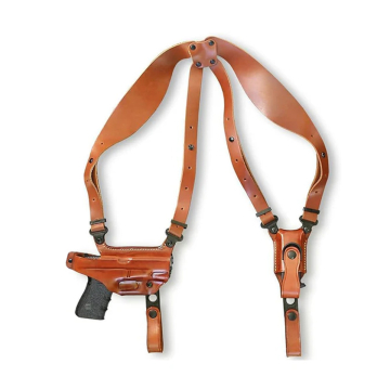 Funda de hombro horizontal de cuero marrón con portacargador