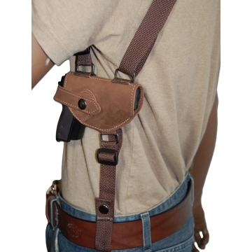 Funda de hombro horizontal de cuero marrón con correa de sujeción