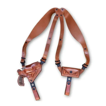 Funda de hombro horizontal de cuero marrón con portabalas