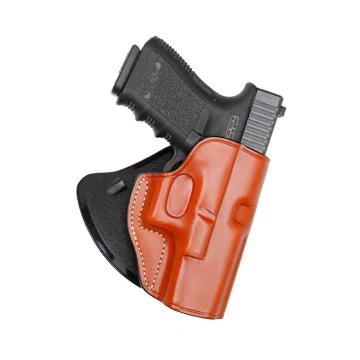 Funda de pala de cuero marrón con boca abierta