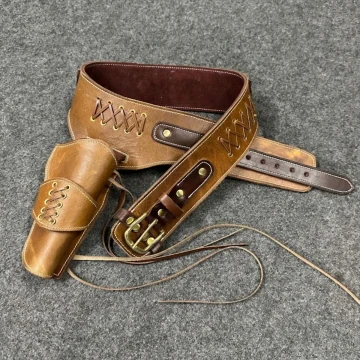 Cinturón canana Western de cuero marrón con funda para revólver
