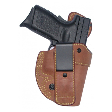 Funda interior IWB de cuero marrón con inclinación hacia delante, apta para camisa por dentro