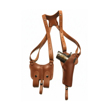 Funda de hombro vertical de cuero marrón con portacargador