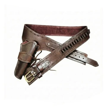 Cinturón portaarmas western de cuero marrón con funda y trabillas para cartuchos