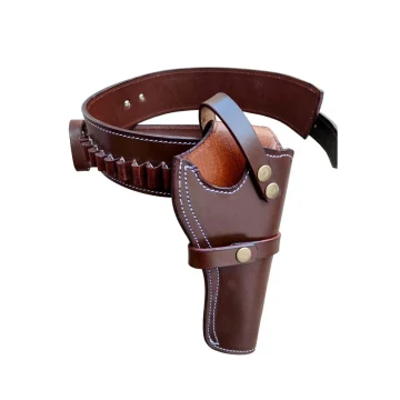 Funda western de cuero marrón para revólver con cinturón cartuchera