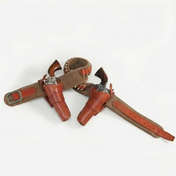 Cinturón cartuchera western de ante marrón con dos fundas