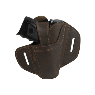 Funda ambidiestra de cuero marrón tipo pancake