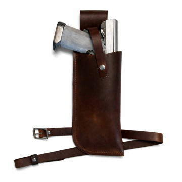 Conjunto de funda de pernera y bolsillo de cuero marrón