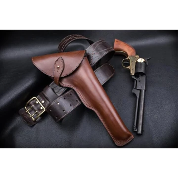 Funda de cuero marrón para revólver con solapa