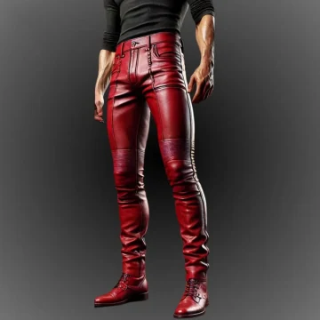 Pantalones de motorista artesanales de cuero rojo para hombre