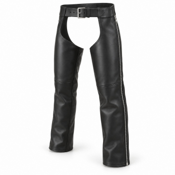 Chaps clásicos de piel para moto con cremallera lateral - Vista frontal completa