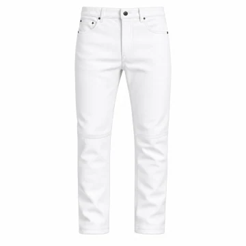 Pantalón motero clásico de cuero blanco de corte recto para hombre