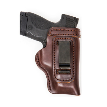 Conjunto marrón de funda de cuero IWB/OWB y portacargador doble
