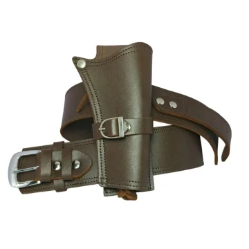Cinturón western de cuero auténtico marrón con una funda para revólver