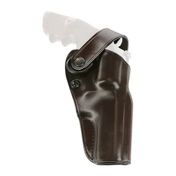 Funda de cinturón de cuero marrón oscuro de lado dominante con correa de retención