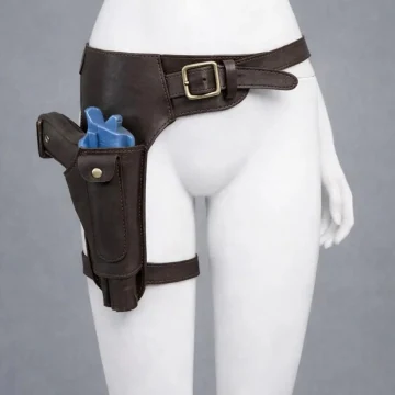 Funda de muslo de cuero marrón oscuro inspirada en Lara Croft