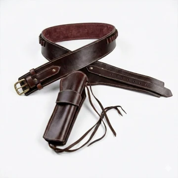 Cinturón Western de cuero marrón con funda para revólver y trabillas para cartuchos