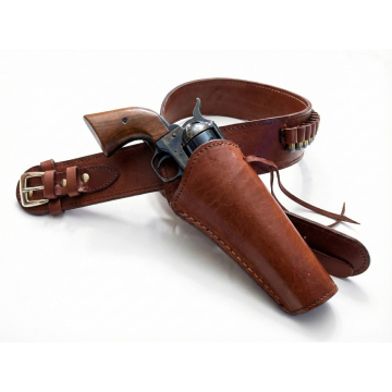 Cinturón western con funda de extracción rápida y trabillas para balas