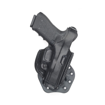 Funda de pala de cuero negro de lateral plano con cierre de pulgar