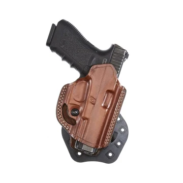 Funda de pala de cuero marrón de lateral plano y boca abierta