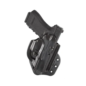 Funda de pala de cuero negro de lateral plano y boca abierta