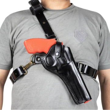 Funda de pecho de cuero negro con cierre de pulgar