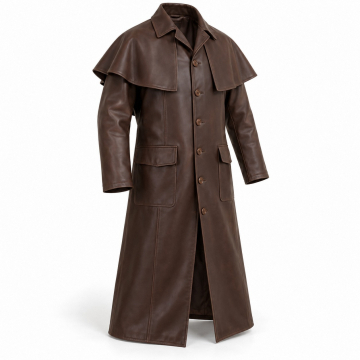 Abrigo largo de piel estilo western duster - Vista frontal completa