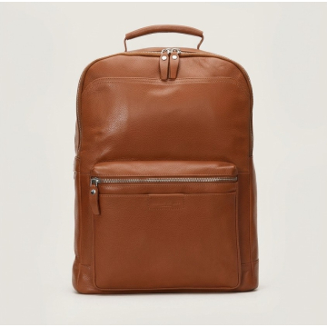 Mochila de cuero marrón de calidad superior con cremallera frontal clásica para viaje